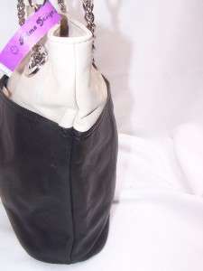 Tignanello BLACK/CREAM Leather Two Tone Bucket Tote Handbag $149 