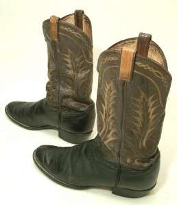 Vtg USA Made Tony Lama Black Label Brown & Black Leather Cowboy Boots 