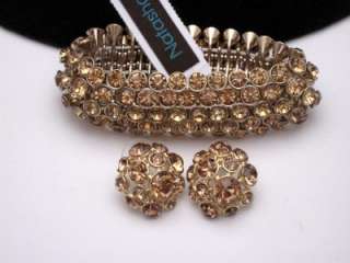 NATASHA Bracelet Earrings Set Topaz Rhinestone Pretty  