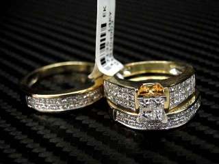DIAMOND WEDDING INVISIBLE SET 14K YELLOW GOLD 3 PIECE/TRIO SETS 