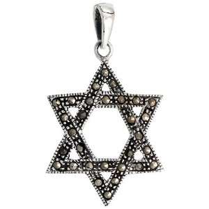   Silver Marcasite Star of David Pendant, 1 1/4 (31 mm) tall Jewelry