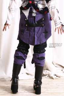 Men Goth Punk Mummy Spider Gear Pants Jean+Purple Sheild Pleated Skirt 