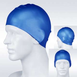 Durable Stylish Sporty Latex Swimming Swim Cap Bathing Hat Blue White 