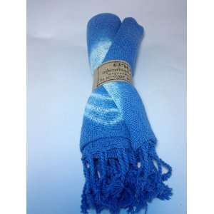  Thai Cotton Scarf Hand Woven Scarves Wrap Dyed Light Blue 