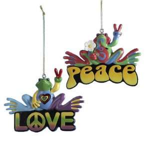  Peace & Love Frogs 2pc Christmas Ornament Set