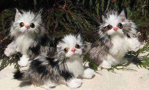 Real Fur Kittens Furry Animal Cat Collect Grey Black  