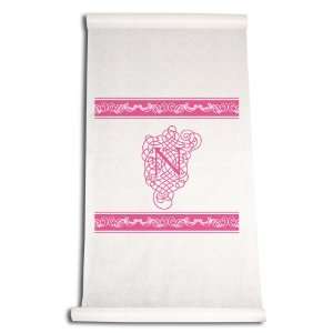   Aisle Runner, Fancy Font Letter N, White with Hot Pink