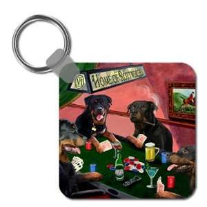Rottweiler Four Dogs Playing Poker Keychain  Kitchen 