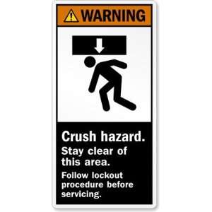 Crush hazard. Stay clear of this area. Follow lockout procedure before 