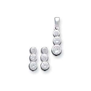  Sterling Silver 3 Stone CZ Earrings and Pendant Set 