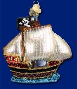 Pirate Ship Old World Christmas Glass Ornament  