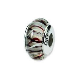  Sterling Silver Reflections Brown/White Hand blown Glass 