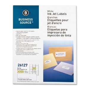Business Source 26127 Mailing Labels, Inkjet, 1 in.x2 5/8 in., 3000/PK 
