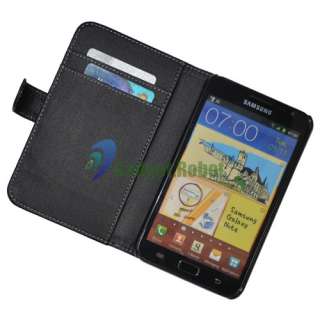 BLACK LEATHER HARD CASE COVER WALLET For Samsung Galaxy Note i9220 