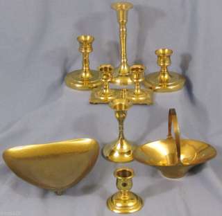 Lot 9 Brass Candle Stick Holders Candy Dish Basket  