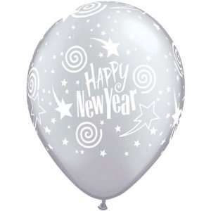    New Years Swirling Stars Silver Qualatex Balloons 
