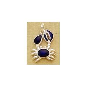    Enameled Sterling Silver Charm, 3/4 inch, Purple Blue Crab Jewelry