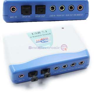 Blue External Usb 7.1 Channel Sound Card Audio Adapter Pc Laptop 