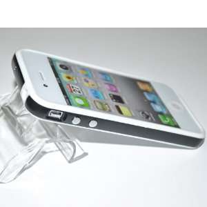 Soft Bumper Frame Case for Apple Iphone4 4g   Black with White + Free 