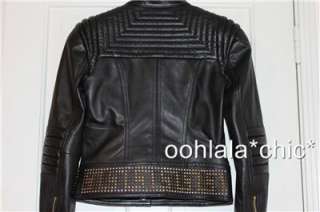 VERSACE FOR H&M Black Leather Studded Biker Jacket Coat NWT Size 4 34 