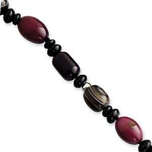    Sterling Silver Black Purple & Botswana Agate Bracelet Jewelry