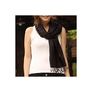  NOVICA Silk scarf, Black Lattice