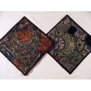   Black Artisan Handmade Moti Work Pillow Covers Cases