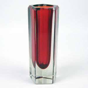 Murano Sommerso Glas Vase / Blockvase 60er 70er Design  