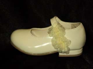   Girl Beige Ivory Leather shoes/Flower wedding Shoes/ Sizes 9,10,11,12