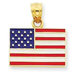  Enameled United States Flag Pendant in 14k Yellow Gold 