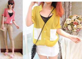Vintage Stly Womens Ladies Chiffon Collarless Tops Shirt Blouse Top 