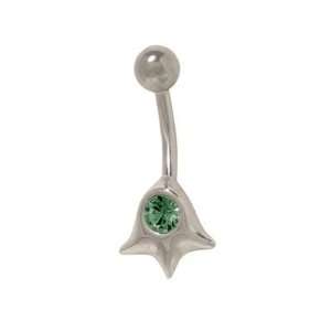  Antique Belly Button Ring with Dark Green Cz Jewel 