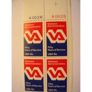 US Postal Stamps, 1980, Veterans Administration, S# 1825, Plate Block 