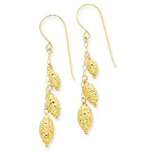    14k Gold Diamond cut Puff Rice Bead Dangle Earrings Jewelry