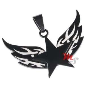    Tribal Star with Wings Black Titanium Pendant NECKLACE Jewelry