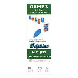  Miami Dolphins Vs. New York Jets September 12, 1993 Ticket 
