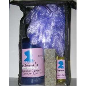 Shower Aromatherapy Gift Set. Lavender Ginger Shower Gel, Lavender Oil 