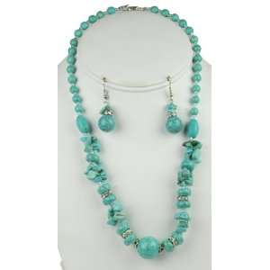  Turquoise Natural Stone Necklace & Earring Set Jewelry