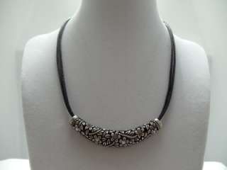   sophia necklace magnolia cut crystals double black cord silver flowers