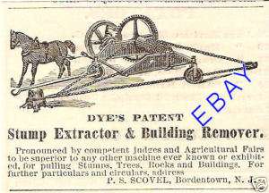 1868 DYE STUMP PULLER BUILDING REMOVER AD BORDENTOWN NJ  