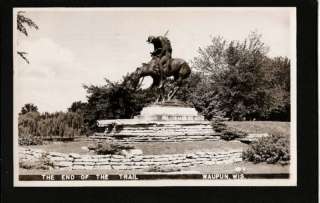 Waupun Wisconsin WI 50s RPPC End of the Trail Statue  