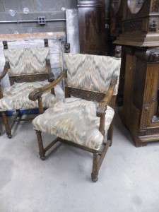 NICE CARVED ANTIQUE OAK FRENCH DINING ROOM CHAIRS 11NY109  