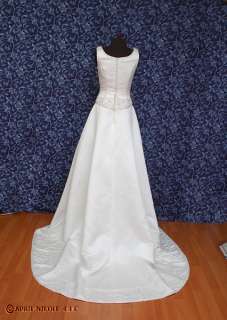 Ivory Satin A line Unique Beaded Wedding Dress 2 NWOT  