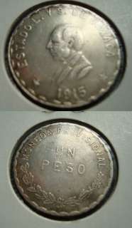 Mexico One Peso Oaxaca Revolutionary Silver Coin 1915  