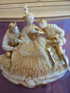   Porcelain Victorian Era Lady Two Men White Bisque Gold  
