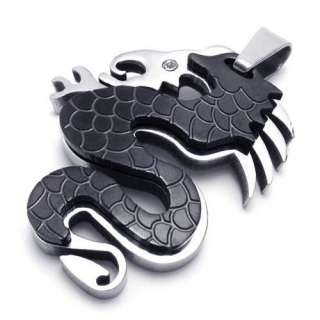 Mens Black Stainless Steel Dragon Pendant Necklace New  