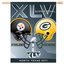 Pittsburgh Steelers vs. Green Bay Packers Super Bowl XLV Vertical Flag 