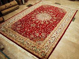 RUBY RED KASHAN HAND KNOTTED RUG WOOL SILK CARPET 9X6  