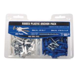 White #8 10 & Blue #10 12 Ribbed Plastic Anchor Pack with Screws (202 