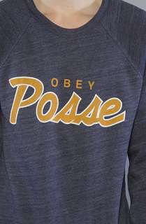 Obey The Posse Script Crewneck Sweatshirt in Navy  Karmaloop 